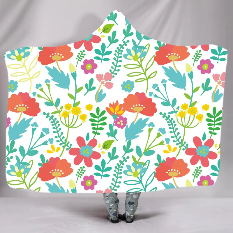 2 sunflower Hooded Blanket for Adults Floral Sherpa Fleece Wearable plush Throw Blanket on Bed Sofa Thick warm B2021 - Цвет: 2