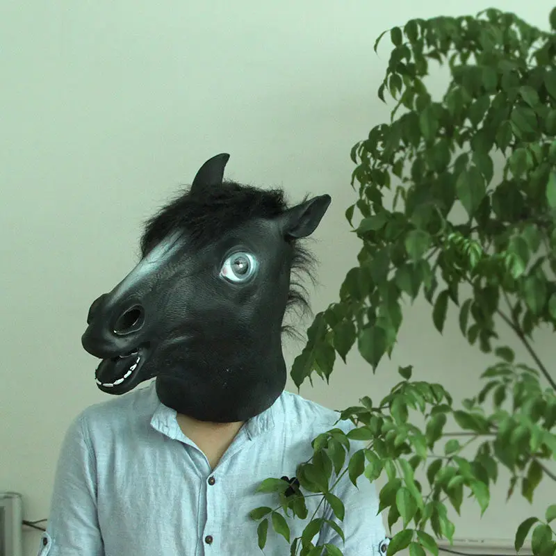 1 pcs Halloween horse head mask Cosplay white dog horse Jun latex horse year animal Unicorn full face headgear