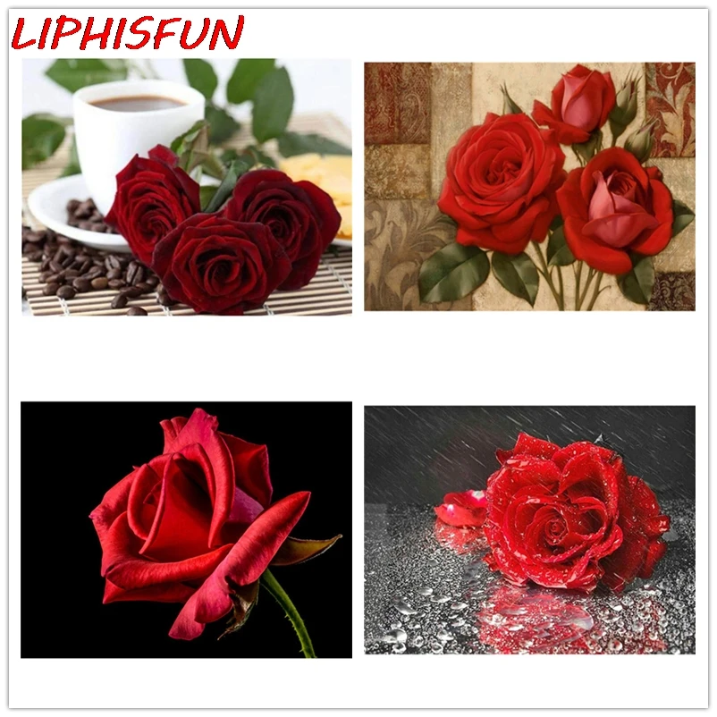 Алмазная картина LIPHISFUN с красными розами стразы для вышивки крестиком алмазная