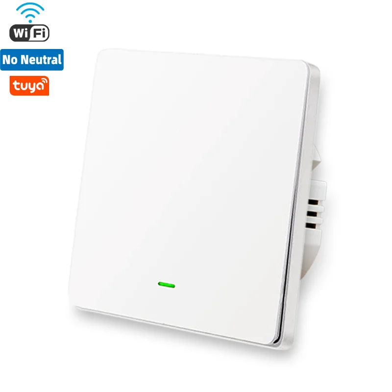 WI-FI без нейтральный Смарт настенный выключатель с RF433 передатчик 1/2/3 банды Великобритании/ЕС Стандартный с одиночной линией противопожарная проводка светильник переключатель Tuya
