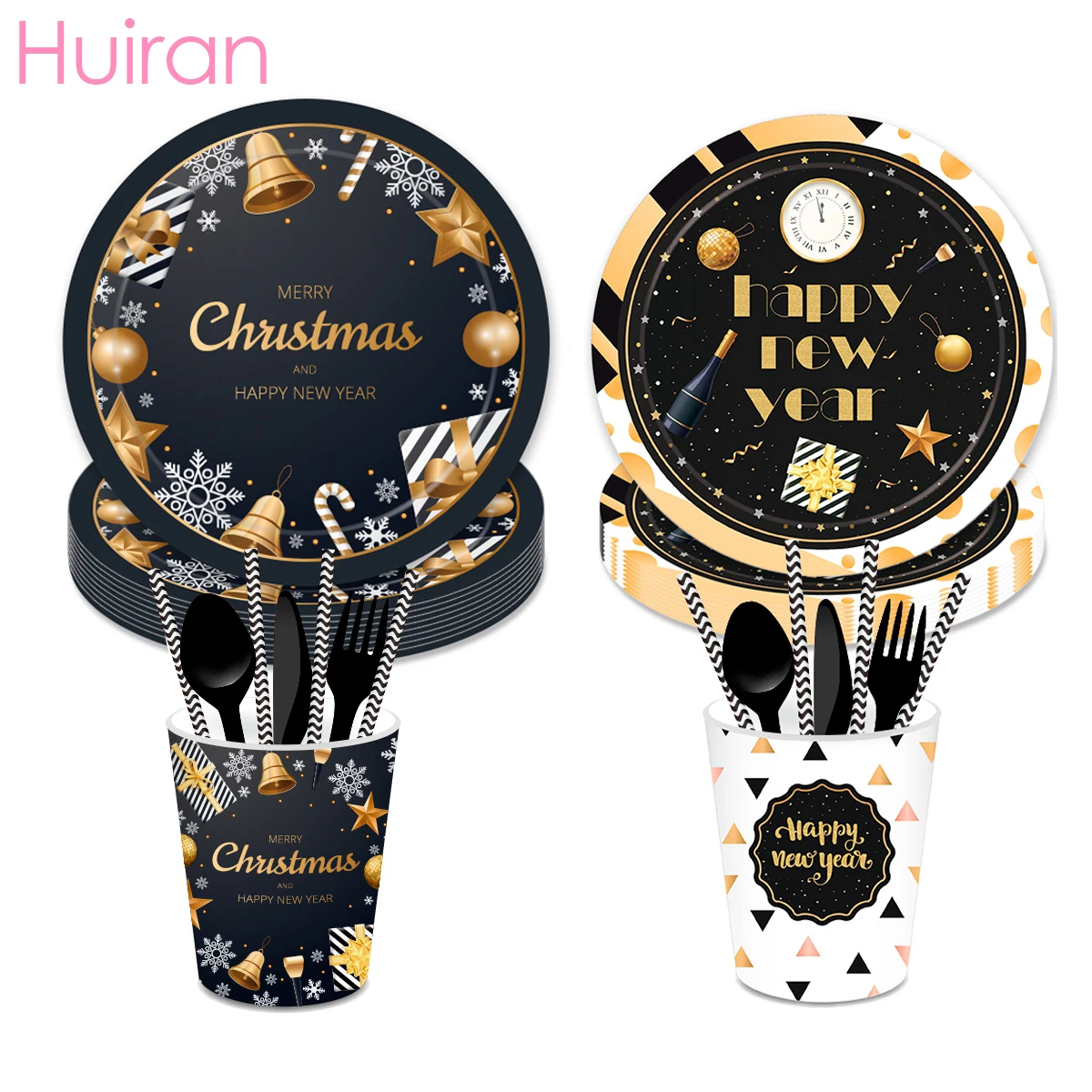 

Huiran Black Gold Christmas Disposable Tableware Christmas Decorations For Home 2019 Xmas Gift Navidad Neol Happy New Year 2020