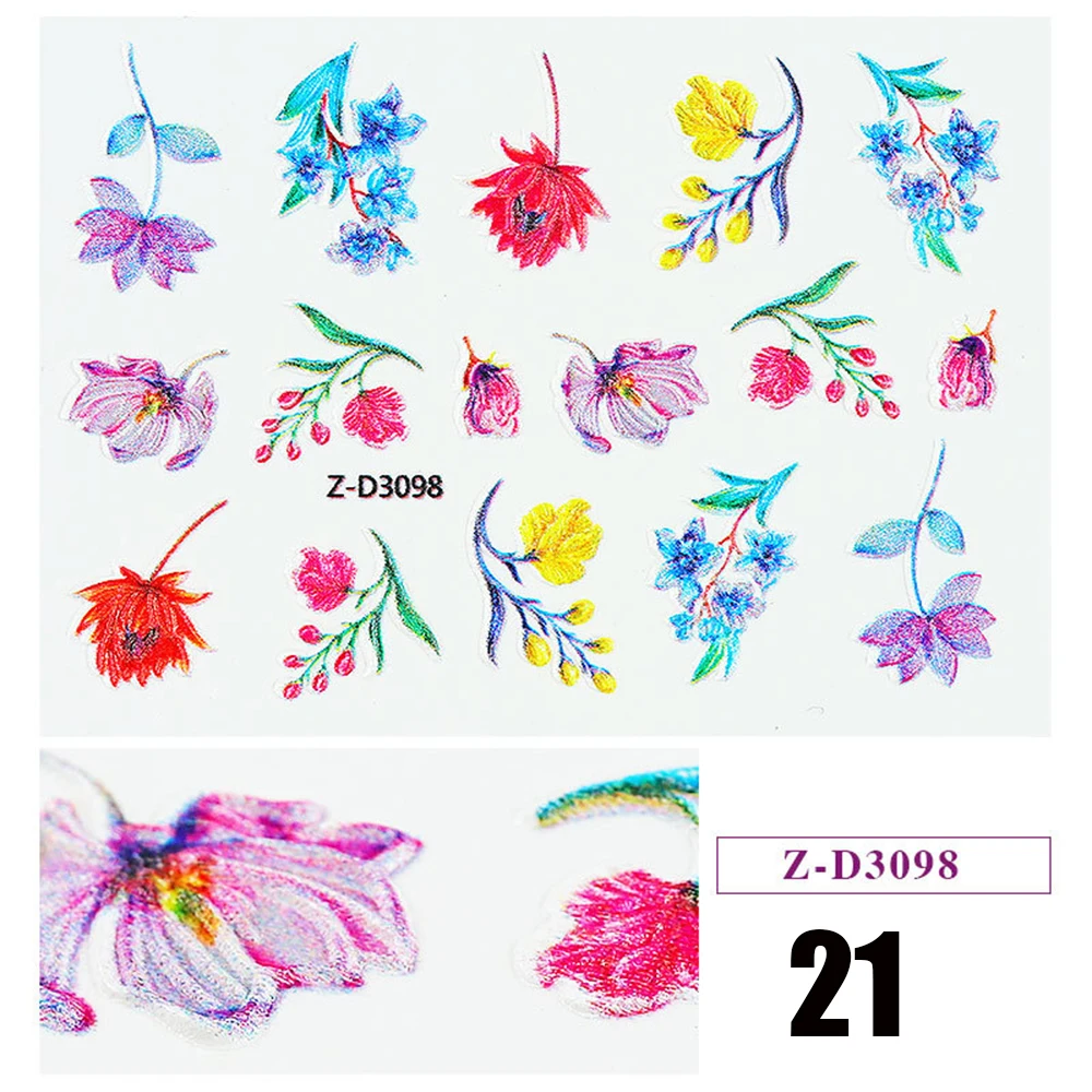 1pc 5D Acrylic Engraved Flower Nail Sticker Embossed Flower Water Decals Empaistic Nail Water Slide Decals 22 Styles DIY Nail Ar - Цвет: 21