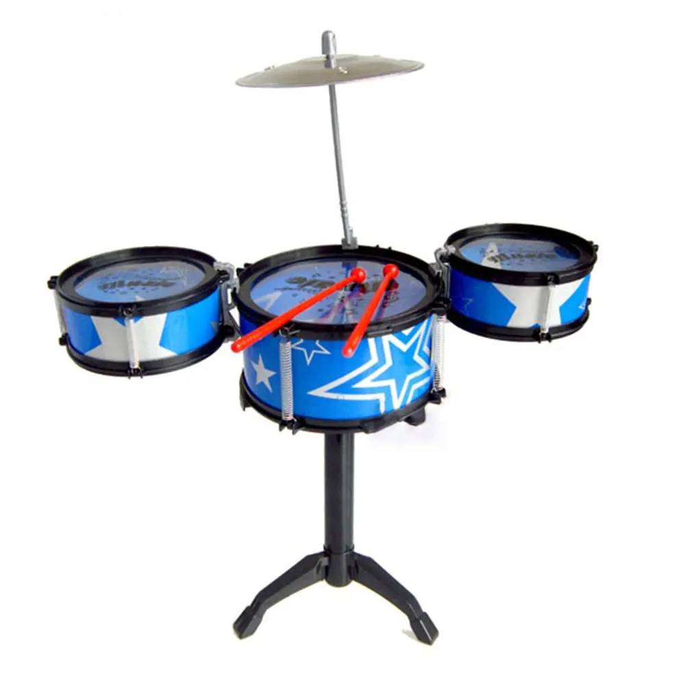 Simulation Musical Instrument Toy 3 Drums Jazz Drum Kit with Drumsticks Musical Shelf Educational Toy for Children 