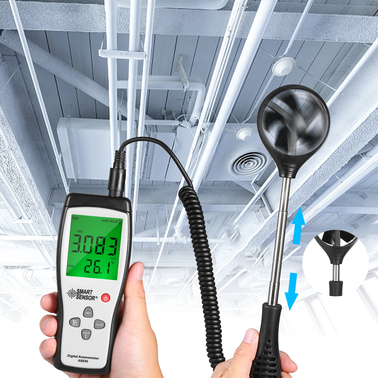 

SMART SENSOR Hand-held Anemometer Separate Structure Anemometer with Impeller Wind High Precision Anemoscope Kit