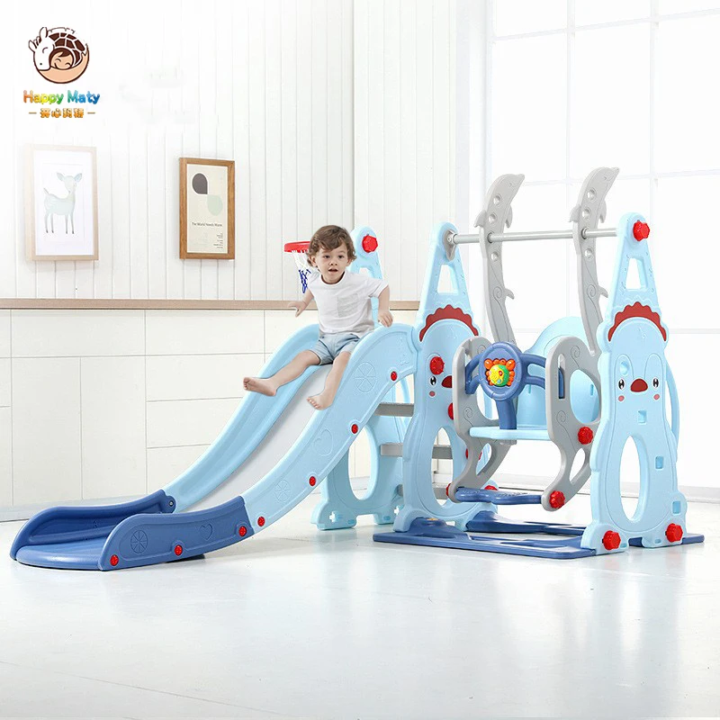 

Baby Swing Slide Combination with Music Story Machine 3 in 1 Widen Thicken Shoot Basketball Set Kids Indoor Small Playground Toy
