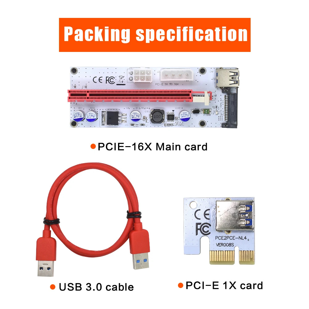 TISHRIC Riser Card 008s VER008S 3 in 1 Molex 4Pin SATA 6PIN PCIE PCI-E PCI Express Adapter 1X 16X USB3.0 Extender Mining Miner TISHRIC Riser Card 008s VER008S 3 in 1 Molex 4Pin SATA 6PIN PCIE PCI-E PCI Express Adapter 1X 16X USB3.0 Extender Mining Miner