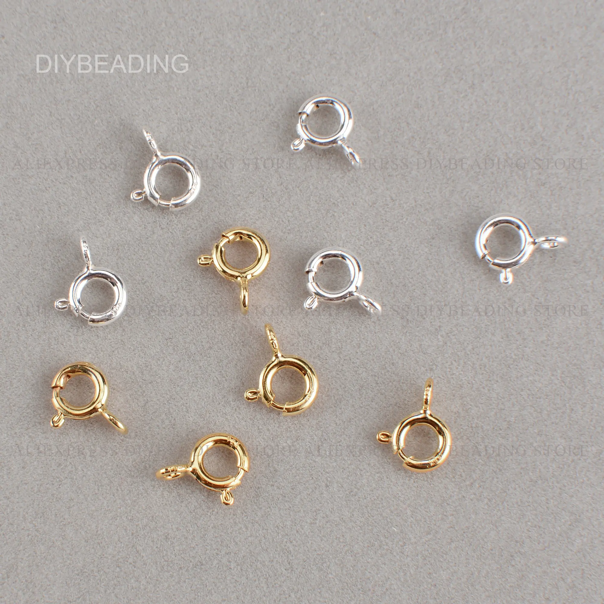 5-50 Pcs Sterling Silver Clasp Finding for Making Jewelry Silver/ Gold Color 925 Silver Spring End Clasps Lots Supply (5mm 6mm)
