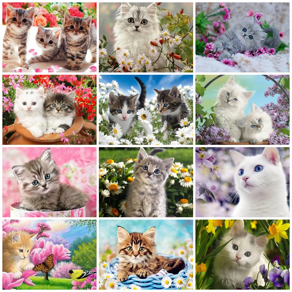 MomoArt 5D DIY Diamond Embroidery Animal Mosaic Kits Painting Cat Cross Stitch Spring Needlework Picture Rhinestones | Дом и сад
