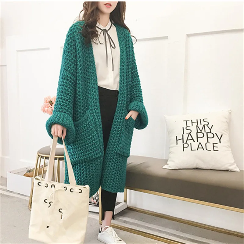 #^Special Price Korean V Neck New Arrival Long Cardigans Auttum Long Sleeve Women Cardigan Thick Solid Pocket Female Sweater Female Top