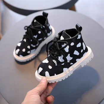 

CUZULLAA Children Martin Boots Autumn Winter Girls Boys Leather Boots Baby Kids Non-slip Soft Sneakers Children Ankle Boots