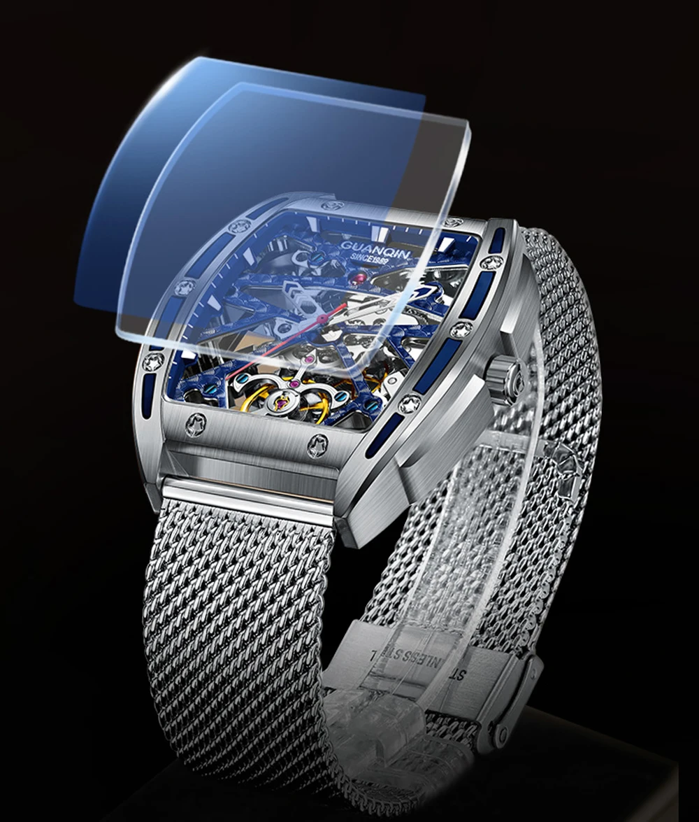 2021 New GUANQIN Tourbillon Men's Mechanical Watches Skeleton Luxury automatic watch for men Waterproof Clock man reloj hombre