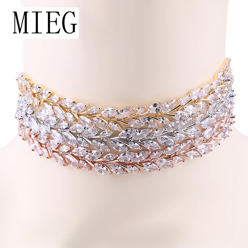 MIEG золотистый элегантный браслет дизайн Искрящийся фианит CZ ожерелье из циркона ожерелья для женщин