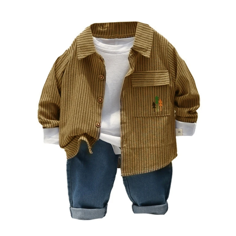 

Toddler Kids Baby Boy Clothing Set Pocket Striped Shirt Tops Jeans Pant 2PCS Outfits Tracksuit Long Sleeve Outfits