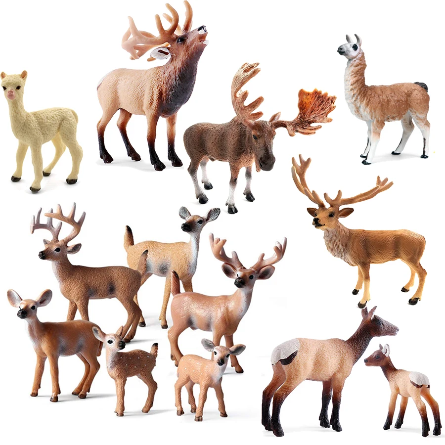 

Simulation Elk Toy Deer Figurines Set,White-Tailed Fawn Toy Woodland Animal Model Family Figures Cake Toppers Toys