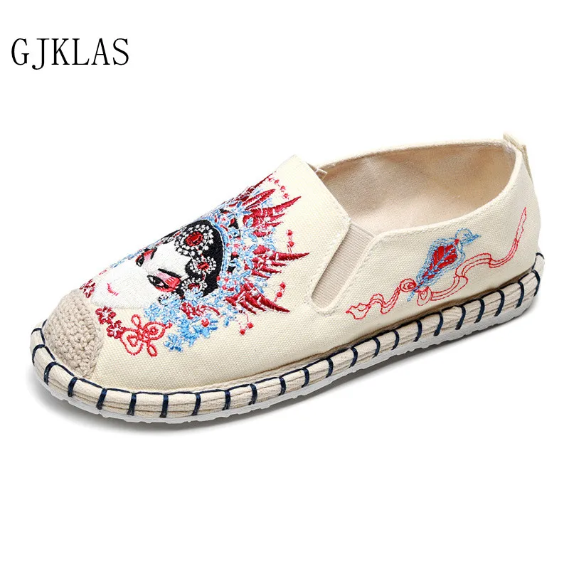 

Summer New Style Women's Singles Shoes Old Beijing Cloth Shoes Denim Canvas Shoes +Pure Hand Embroidered Insole Woman Flats