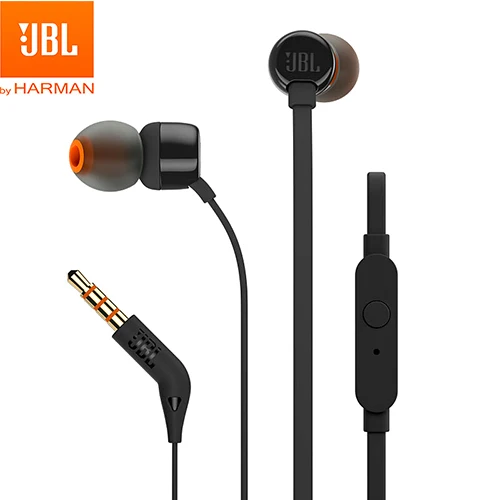 JBL T110 оригинальные проводные наушники стерео музыка чистый бас наушники гарнитура спортивные наушники в линии управления громкой связи с микрофоном - Цвет: Black