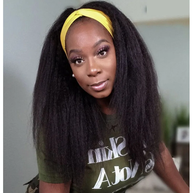 

Cassiopeia Kinky Straight Headband Wigs Human Hair 180% Density Remy Peruvian Corase Yaki Headband Human Hair Wig For Women