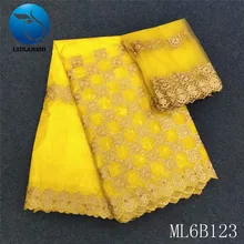 LIULANZHI хлопчатобумажной ткани нигерийская парча ткани, цветные ткани Rihce ткань Bazin платье Шитье из кружева в африканском стиле ткань Bazin 7 ярдов/партия ML6B123