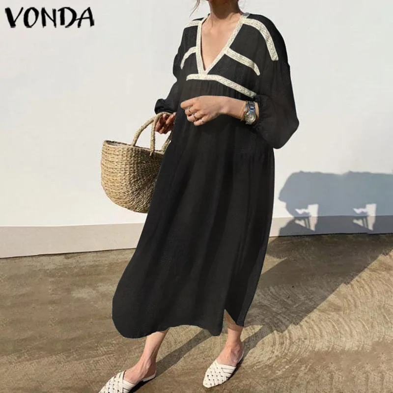 VONDA, сексуальное платье для беременных с v-образным вырезом, длинным рукавом-фонариком, в полоску, свободное богемное длинное платье, винтажное платье для беременных, Vestidos 5XL