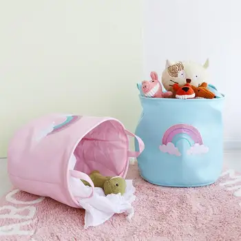 

Folding Cartoon Laundry Baskets Rainbow Pattern Dirty Clothes Laundry Organizing Basket Children's Toys Storage bucket