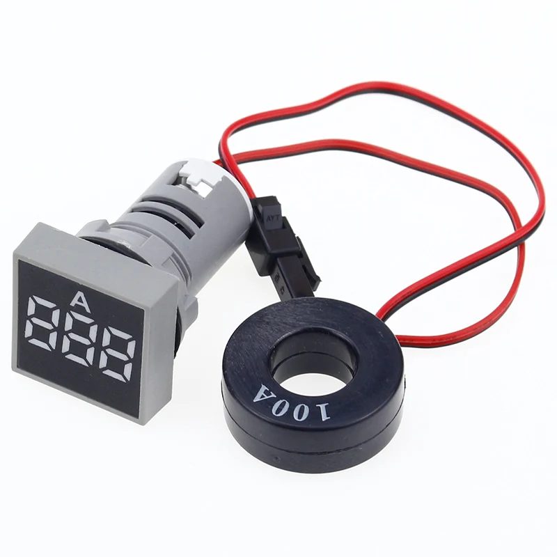 22 мм 0-100A цифровой амперметр измеритель тока/измерители напряжения индикатор светодиодная лампа квадратный сигнальный светильник - Цвет: White Current Meters