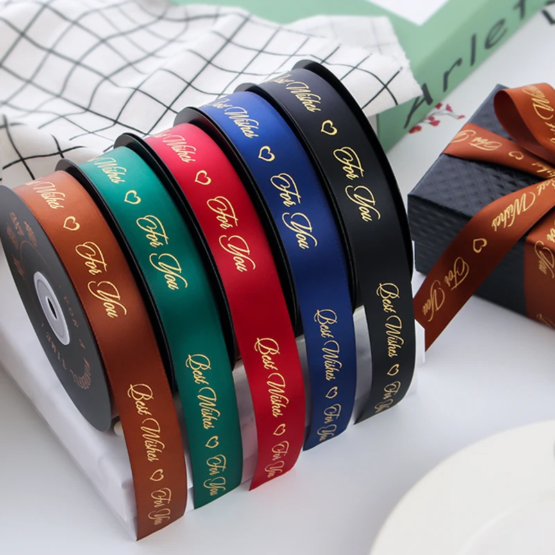 Wide 2.5cm Hot Stamping Series Polyester Ribbon Wedding Party Flowers Wrap Cake Ties Gift Ribbon