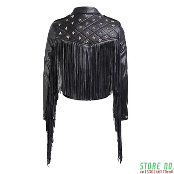 

Patchwork Tassel Rivet PU Leather Women's Coats Lapel Collar Long Sleeve Asymmetrical Jackets Female 2020 Clothing