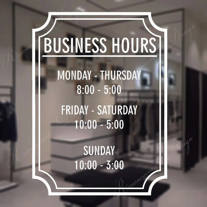 Personalized Shop Business Hours Sign Window Decals Vinyl Store Decor
