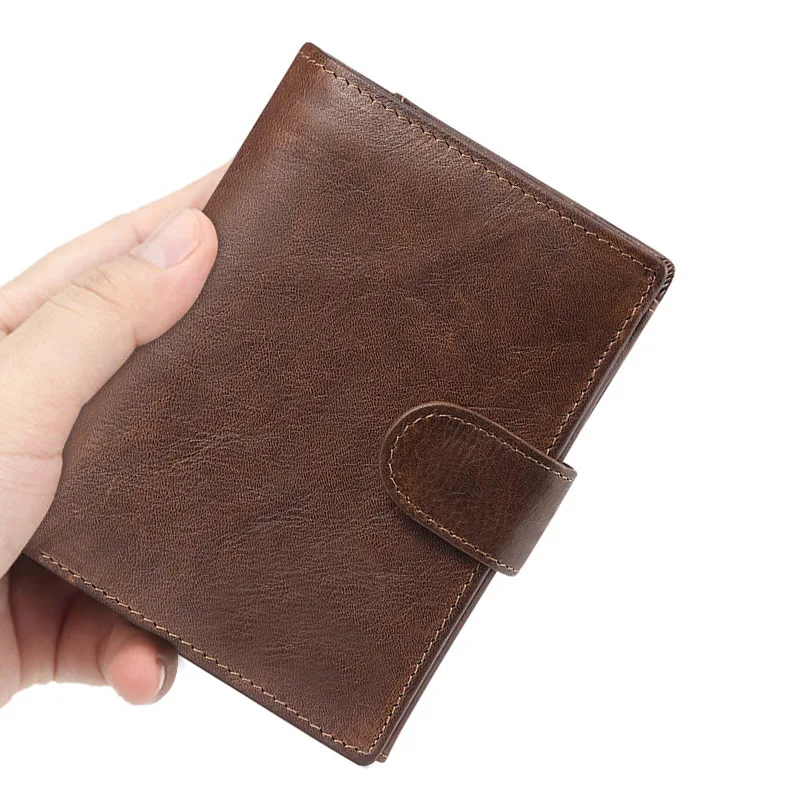 Винтажный Мужской кошелек, многофункциональный, RFID, много карт, позиция из натуральной кожи, держатель для карт, короткий, на застежке, кошелек для монет, мужской клатч