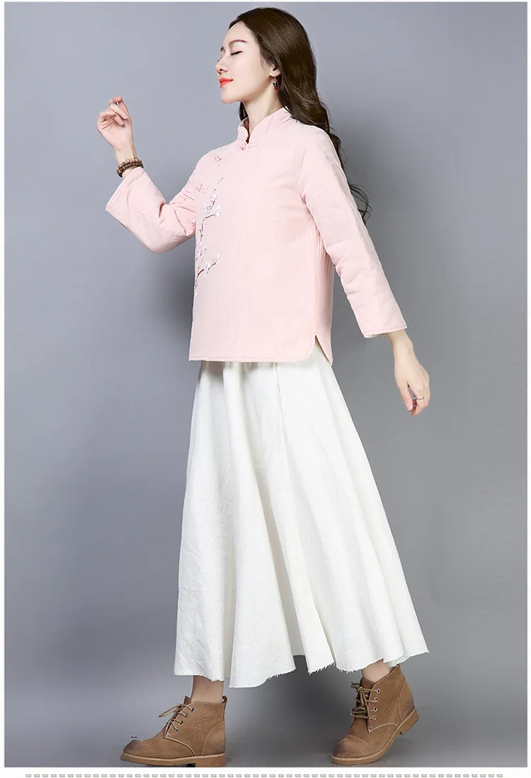 Winter New Style Ethnic-Style Chinese Style Retro Frog Cotton Linen Printed Cotton-padded Clothes Tea Service Versatile Cot