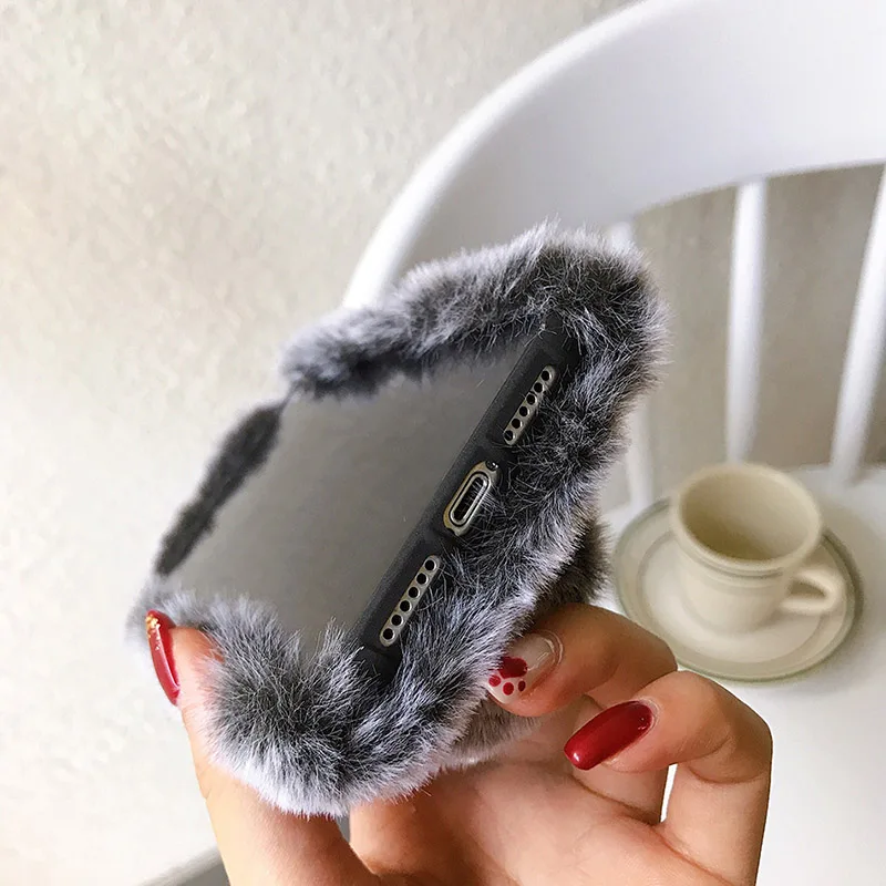 Fluffy Case For Iphone 17e 16e 17 16 15 14 13 12 11 Pro Max 17 Air Plush Rabbit Cute Warm Phone Fur Cover For Iphone 16e Furry — view 2