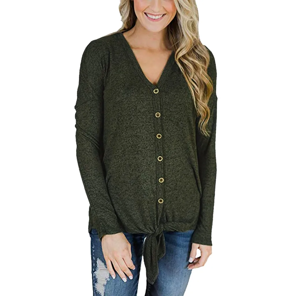 

Women Bandage Blouse 2020 New Winter Autumn Solid Sexy V-Neck Button Clothes Casual Long Sleeve Tops tallas grandes mujer
