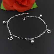 990 чистого серебра браслет из чистого серебра KT Cat колокол анклет(браслет на ногу модные летние Для женщин ножные браслеты из чистого серебра