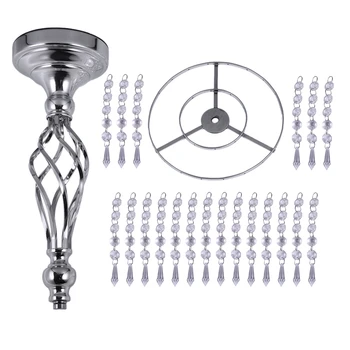 

Twisted Shape Crystal Bead Curtain Rotating Road Lead Wedding Props Candlestick Flower Bracket Vase Silver