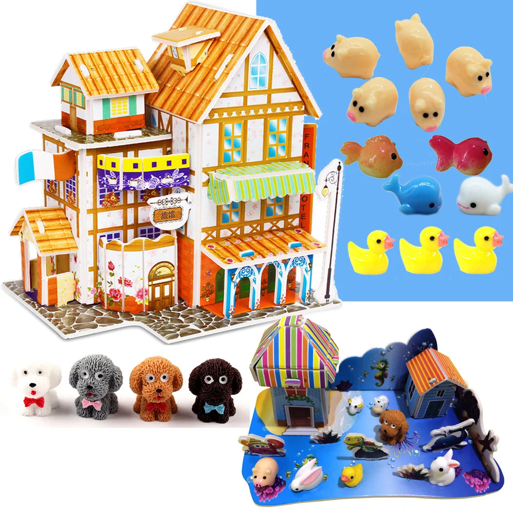 3D DIY Головоломка ЗАМОК модель мультяшный дом сборка бумажная игрушка KidMini