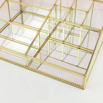 

Cosmetics Display Box Jewelry Holder Glass 9 Slots Makeup Storage Organizer