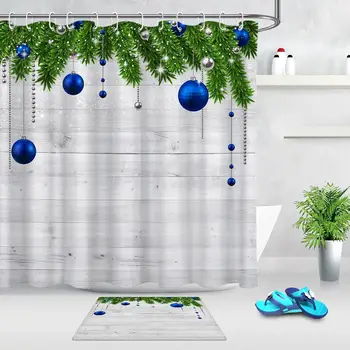 

Christmas Wood printing Fabric Shower Curtain Waterproof Mildewproof Bathroom Shower Accessories Bathtub Curtain With Hooks
