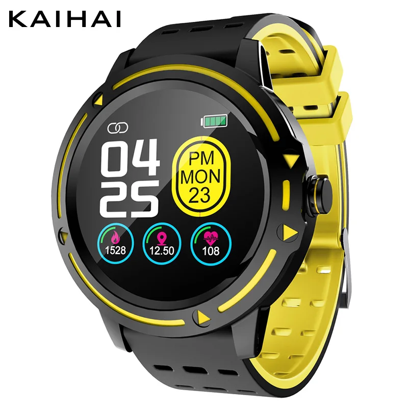 KAIHAI умные часы для мужчин спортивные водонепроницаемые пульсометр умные часы Сенсорный экран фитнес-трекер для android iphone - Цвет: Yellow watch smart