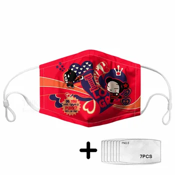 

Cute Cartoon Pucca Pattern Dustproof Mouth Cover Mask 7pcs PM2.5 Filter Red Germ Protection Washable Soft Masks For Teens Kids