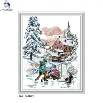 

JoySunday ice hockey game cross stitch kit 11CT 14CT printed fabric counted canvas embroidery set needlework decorative painting