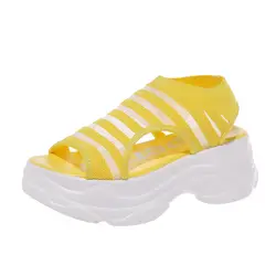 Спортивные сандалии с открытым носком; Новинка 2019 года; Повседневная пляжная обувь на танкетке с толстой подошвой