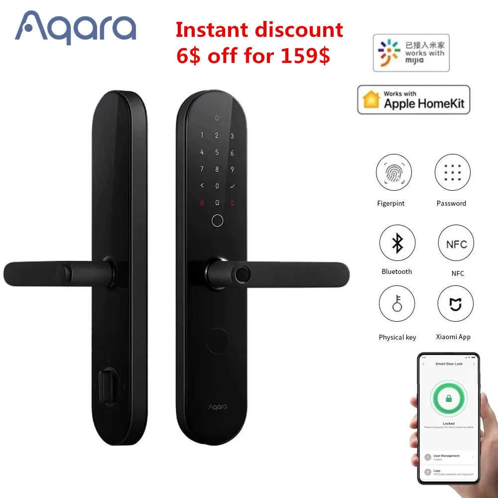 Aqara N100 Smart Door Lock Fingerprint Bluetooth Password Nfc Unlock