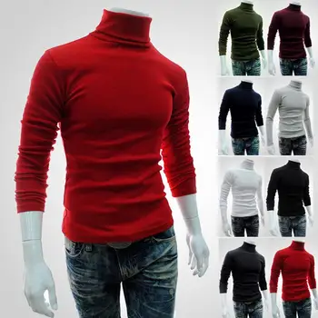 

Casual Men Autumn Winter Solid Color Turtle Neck Cotton Pullover Thin Bottoming Shirt Hot