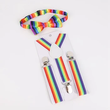 

Fashion British Style Children's Elastic Band And Students Rainbow Striped Bow Tie Kit 0-12Y Clothes Performance Accessories