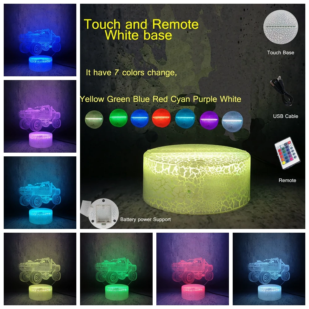 Crack remote 7color Гигантский колесный трактор в форме креативного искусства, ночной Светильник для автомобиля, светодиодный светильник для подростковой комнаты, настольный декор, подарки для друзей, мальчиков, Лава - Испускаемый цвет: Crack remote 7color