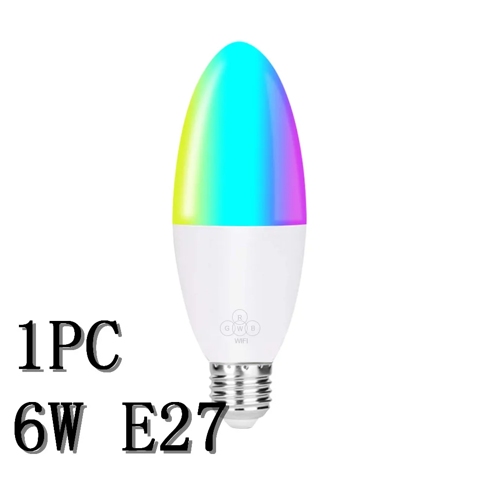 1PC E27 Смарт WiFi Свеча лампа E14/E27 RGB лампа поддержка Alexa/Google Home/IFTTT смарт-динамик Голосовое управление 6 Вт светодиодные лампы украшения - Испускаемый цвет: 1PC E27