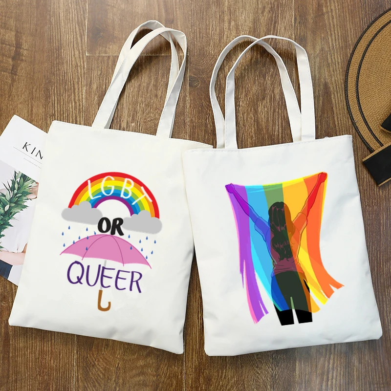 Gay Pride Lesbian Rainbow Lgbt Love Is Love Lgbt Printing Shoulder Canvas Bag ins Large Capacity Tote Bag Ladies Shopping Bags