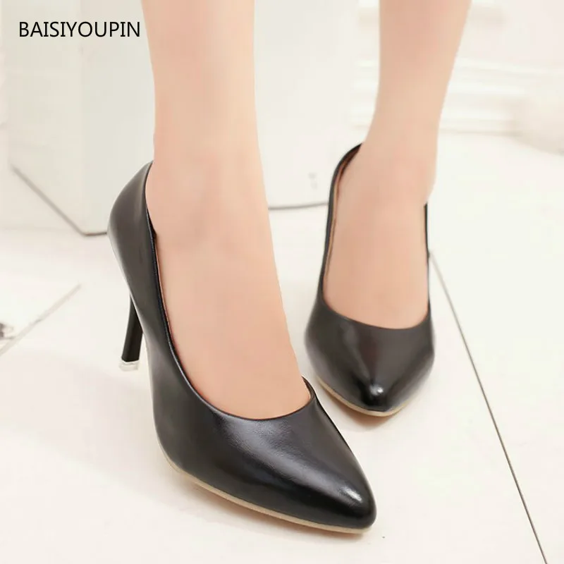 

Four Seasons Fashion New Solid Women Shoes Pointed Toe Office & Career Shallow 9cm HIgh Heels Party Wedding Female Pumps Shoes