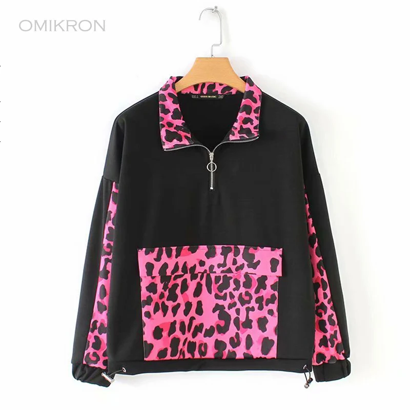 

OMIKRON Coat Women Autumn Long Sleeve Leopard Patchwork Top Blouse Coats and Jackets Women Windbreaker Clothes Casual Sport Coat