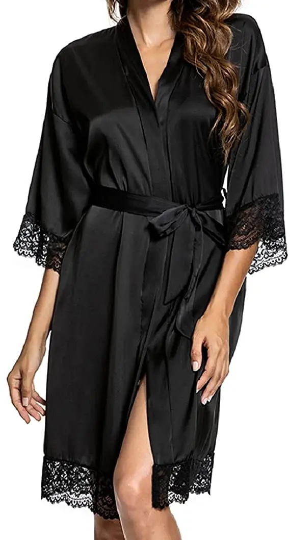 Women Ladies Sleepwear Lace Half Sleeve Nightgowns Imitation Ice Silk Sleepwear Women Night Dresses With Belt